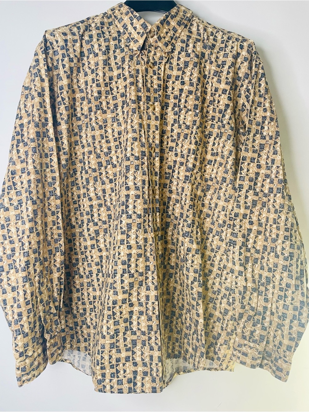 Avalon Beige and Navy Geometric Print Dress Shirt